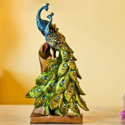 New 1Pc Peacock Ornament Creative Stylish Chic Fashion Resin Craft Adornment Peacock Home Decoration Ornament