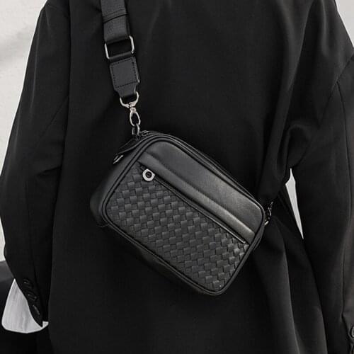 2021 New Crossody Bags Men Woven PU Leather Shoulder Bags Men Fashion Luxury Mens Crossbody Bags Business Handbags Male Bags