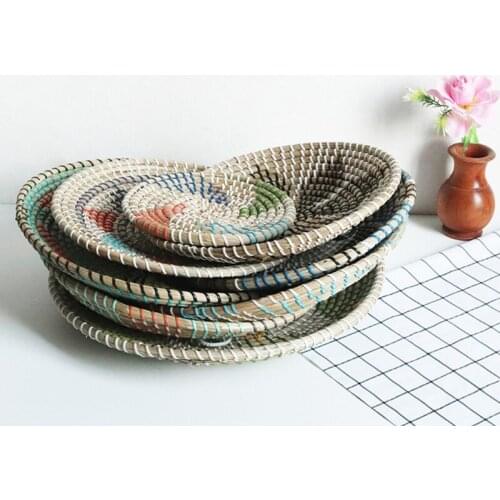 Woven Wall Basket Decor Natural Boho Seagrass Fruit Bowl Rattan Hanging Decorative for Home Bedroom Kitchen Living Room Dropship