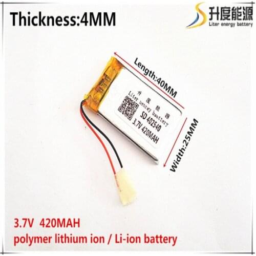 1pcs [SD] 3.7V,420mAH,[402540] Polymer lithium ion / Li-ion battery for TOY,POWER BANK,GPS,mp3,mp4,cell phone,speaker