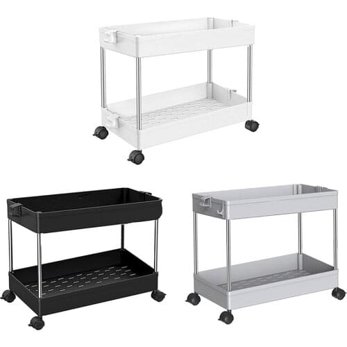 Portable Rolling Storage Cart with Wheels Double Layer Removable Mobile Shelves Organizer Rack Kitchen Bathroom Accessories