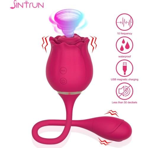 Rose vibator toy 2 IN 1 Clitoris Stimulator Female Masturbation Sex Toy G- Spot Dildo Vibrator Oral Sucking Vibrator for Women
