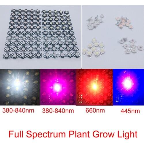 10-100pcs High Power LED Chip Full Spectrum/white Grow Light Lamp 1W 3W 380nm - 840nm/445nm/660nm COB Beads Indoor Plant Growth