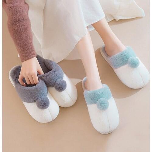 Platform Plush Home Slippers For Women Winter Warm Furry Indoor Floor Slides Nonslip Couples Bedroom Comfortable Fuzzy Shoes New