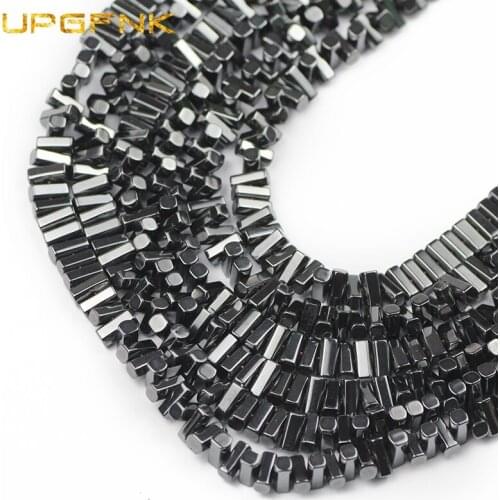 UPGFNK 140pcs Rectangle cuboid Natural Stone Black Hematite Loose spacer beads for Jewelry Making DIY bracelets necklace 6x3mm