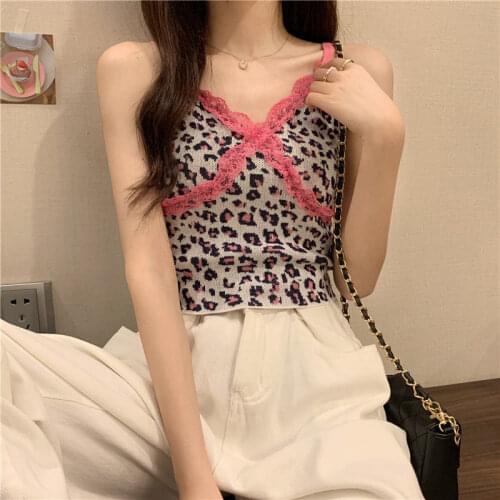 Women Tanks Tops Leopard Print Camisole Top 2021 Summer Womens Knitted Vest Camis Crop Top For Women