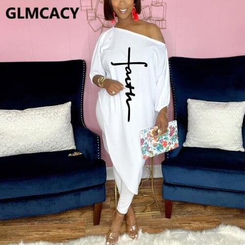 Women Two Piece Letter Printed Casual Suits One Shoulder Skew Neck Shirt & Skinny Pants Set