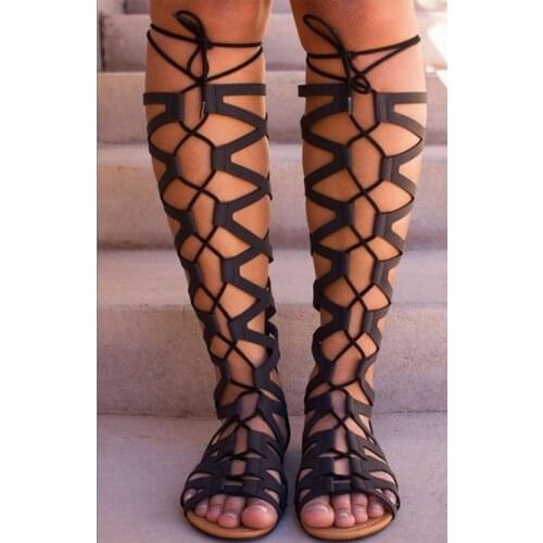 2020 Roman Gladiator Bandage Sandals Women Knee High flat sandalias botas femininas Women Shoes Girls Summer hollow Ankle Boot