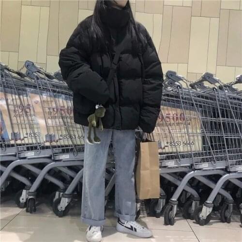 Ladies Coat Cute Coats Female Sweet Winter Student Solid Color Thick Bread Jacket Korean Loose Cotton Outerwear