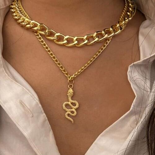 Animal Snake Pendant Necklace for Women Gold Silver Color Alloy Double Layered Link Chain Necklace Gothic Party Jewelry Gift