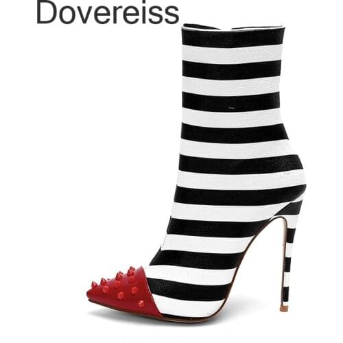 Winter Woman New Fashion Sexy Consice Shoes Rivets Zipper Pointed Toe Stilettos Heels Elegant Ankle Boots Big Size 44 45