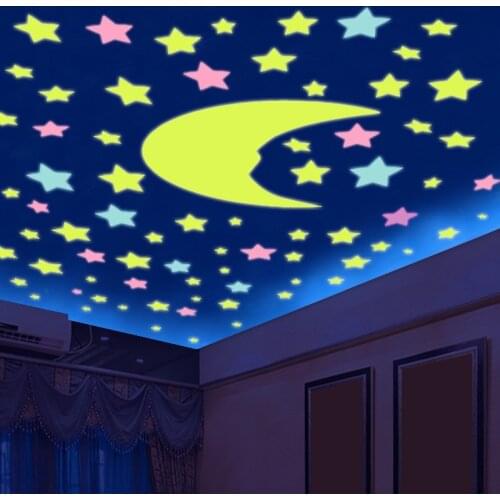 % 100 pcs/lot 3D stars glow in the dark Luminous on Wall Stickers for Kids Room living room Wall Decal Home Decoration poster