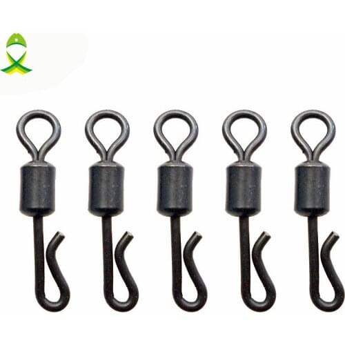 100pcs Matte Black Rolling Quick Change Swivels Carp Rigs Long Body Q-shaped Swing Snap Connector Carp Fishing Accessories