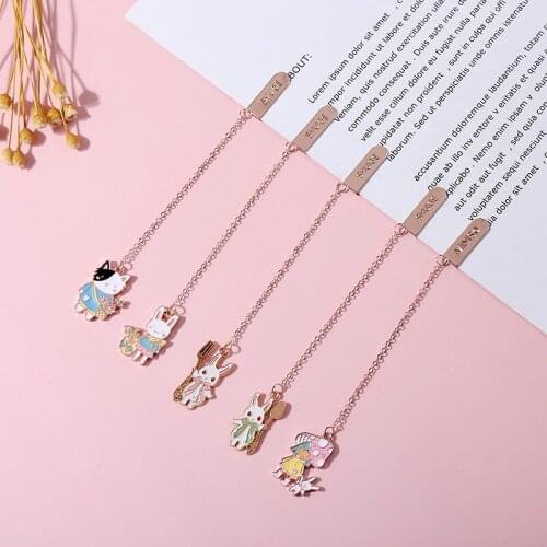 2pcs Rabbit Cat Bookmark Pendant Animal Bookmarks Alloy Accessories Teacher Supplies Book Holder Office School Page Folder