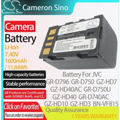 CameronSino Battery for JVC GR-D796 GR-D750 GZ-HD40AC GZ-HD40 GZ-HD7 GR-D750U GR-D740AC GZ-HD10 fits JVC BN-VF815 camera battery
