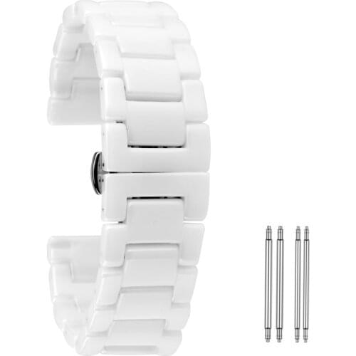 White Watch Bracelet 22mm Watches Band 20mm Ceramics Butterfly Buckle Wristwatch Strap 18mm Watchbands for Men pasek do zegarka