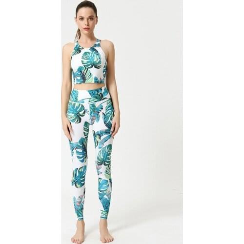 Seamless Fitness Suit Gym Push Up Workout Sport Set Outfits 2 Piece Printed Tank Workout Leggings Sport Clothes Promotion 2021