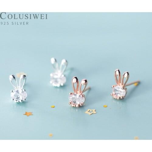 Colusiwei Real 925 Sterling Sliver Dazzling AAA Zircon Cute Rabbit Stud Earring for Women Fashion Animal Ear Pin Fine Jewelry