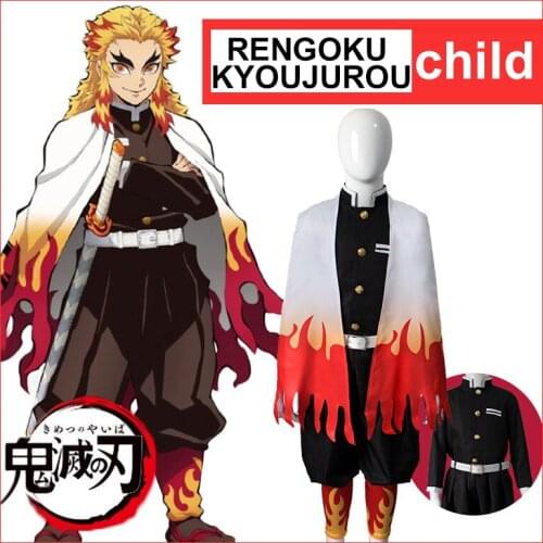 Chlidren Demon Slayer Kimetsu no Yaiba Uniforms Halloween Party Rengoku Kyoujurou Cosplay Costumes Kimono Wigs For Boys Girls
