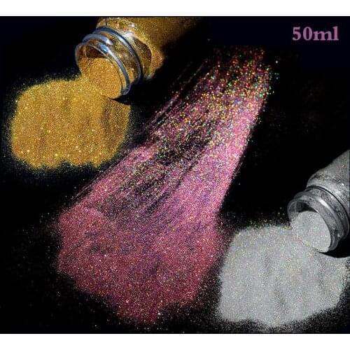 50g Holographic Laser Nail Glitter Powder Sparkly Gold Silver Nail Ultra-Fine Glitter Dust Nail Art Decorations
