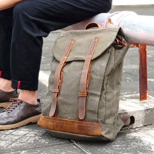 Canvas Backpack Mountaineering Hiking Backpack Bags Stitch Backpack Rucksack Bag Waterproof for Men Travel Laptop Bag