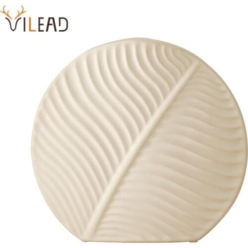 VILEAD Ceramic Round Leaf Vase Nordic Style Simple Flower Pot Balcony Office Ornaments Living Room Desktop Decoration Home Decor