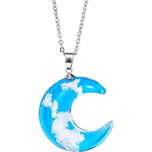 RONGQING 1pcs fashion Handmade blue sky white clouds resin Moon charm pendant necklace jewelry 2019 DIY