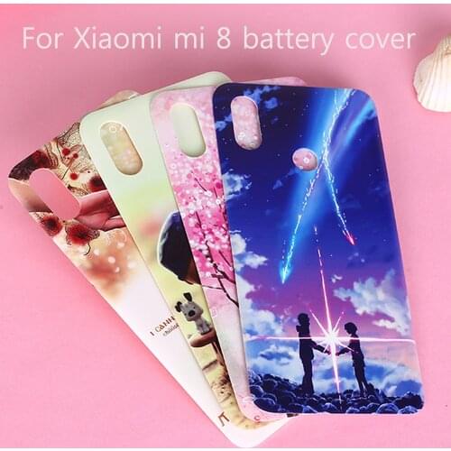 Fashion Emboss back shell For Xiaomi Mi 8 Mi8 Battery Cover Door Housing Replacement Repair Spare Parts 3M Glue for xiaomi 8