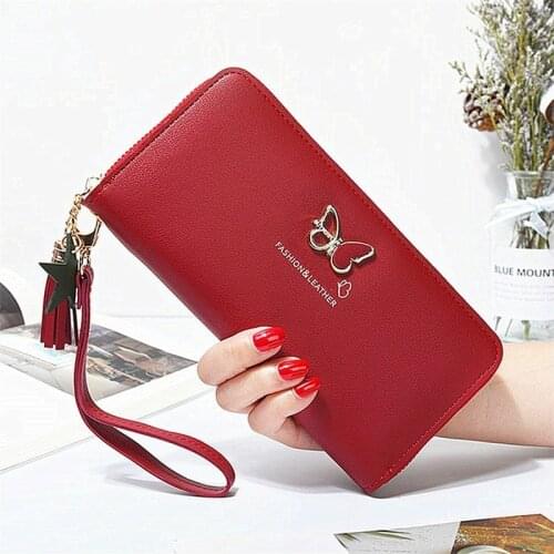 Fashion Butterfly Women Wallet Wrist Handle Phone Case Long Section Money Pocket Pouch Handbag Womens Purse Card Holders 2020