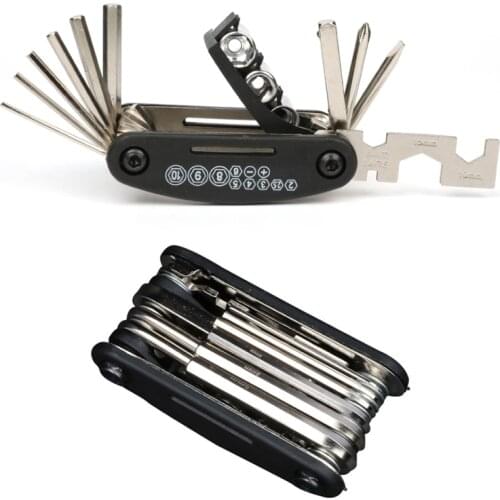 MTB/Road/Bicycle Multi Function Plier Valve Repair Tool 15-in-one Fold Bike Metal Screwdriver Wrench Removal Repair Multi-tool