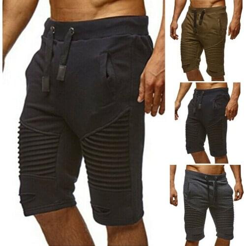 Men Slim Fit Shorts Casual Sports Fitness Workout Bottoms Drawstring Plain Pants