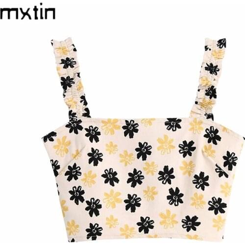 MXTIN 2021 Women Summer Vintage Sexy Floral Print Cropped Tank Tops Fashion Sleeveless Back Elasticity Female Camis Casual Tops