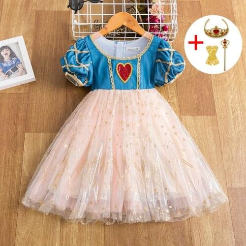 Fancy Heart Dress for Girls 4-10 Years Girls Halloween Carnival Children Role-Play Dress up Anna Elsa 2 Princess Costume
