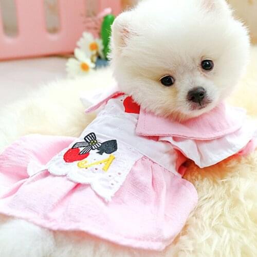2021 New Lovely Pet Dog Clothes Cat Costumes Embroidered Holes Princess Alice Cute Love Teddy Bichon Dog Skirt For Summer