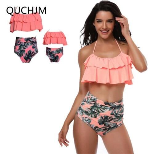 Family Matching Outfits Mother Daughter Swimwear Mommy Girl Matching Flower Swimsuit Family Bikini Bahitng BeachWear Girl Mom