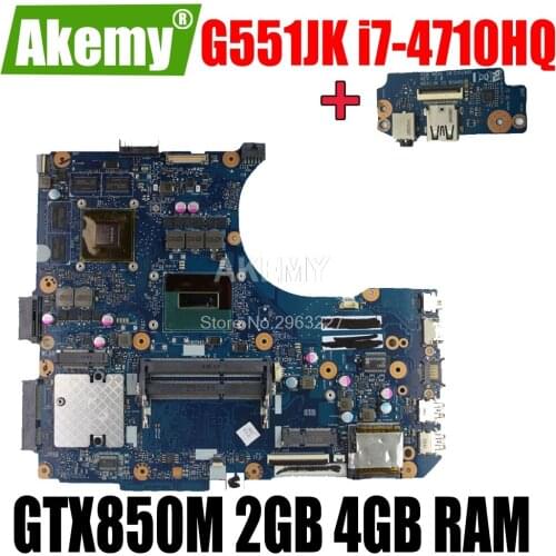 Send board+For Asus G551JK motherboard G551JK N551JK REV2.0 Mainboard with Processor i7-4710H cpu DDR3 GTX850M 2GB 100% tested