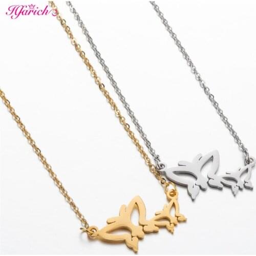 Hfarich Punk Rock Sweet Butterfly Stainless Steel Pendant Necklace Streetwear Polishing Chain Fashion Necklace Unisex