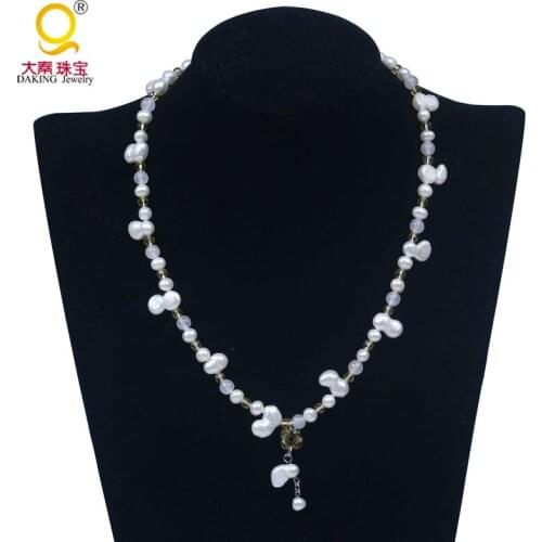 Special style 8 shaped baroque freshwater pearl necklace round stone crystal bead charms necklace pendant choker necklace