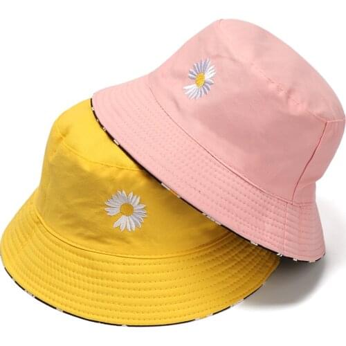 Fashion Daisies Embroidered Buckets Hat Cow Women Transparent Lace Flower Beach Panama Hats Top Snapback Daisy Sun Cap Summer