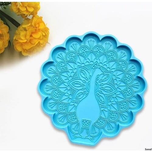 Peacock Coaster Epoxy Resin Mold Peahen Cup Mat Mug Pad Silicone Mould DIY Crafts Ornaments Home Decoration Casting Mold