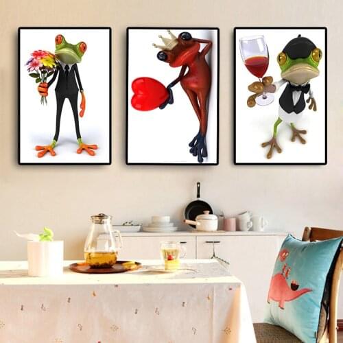 Romantic Frog Posters and Prints Animal Canvas Painting Scandinavian Modern Minimalist Nordic Art for Baby Kids Room Home Decor
