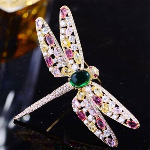 Luxury Zircon Cute Dragonfly Rhinestone Brooch for Men Suit Broche Vintage Crystal Insect Brooches Women Accessories Jewelry