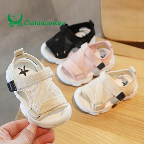 Claladoudou 12-16CM Kids Sandals Mesh Breathable Baby Girls Hollow Pure Sandals Closed Toe Infant Party Soft Flats Walkers
