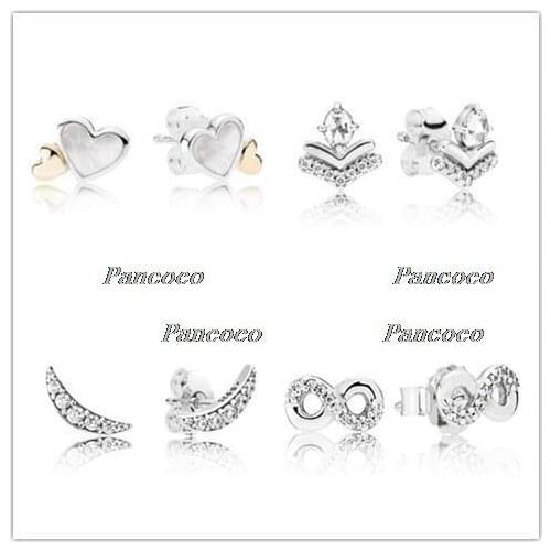 925 Sterling Silver Earring Sparkling Crescent Moon With Crystal Studs Earrings For Women Wedding Gift Pandora Jewelry