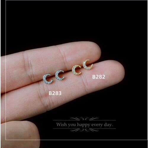 925 Silver Pin 14K Real Gold Plated Mini Mini Zircon Micro Inlaid Moon Shaped Earrings Cute Earrings K-pop Accessories Jewelry