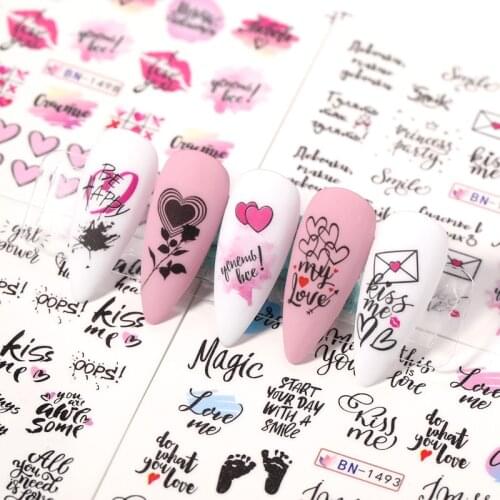 12pcs Heartbeat Manicuring Love Letter Flower Sliders for Nails Water Decals Nail Art Decoration Water Transfer Sticker Tips