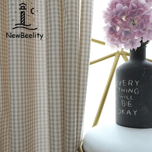 Japanese Printed Curtain Modern Minimalist Semi-shading Curtains for Living Room Bedroom Curtains Coffee Color Plaid Pink Plaid