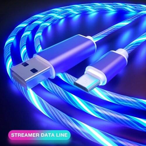 Glowing Cable Mobile Phone Charging Cables LED light Micro USB Type C Fast Charger For Samsung Xiaomi iPhone Charge Wire Cord