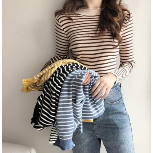 Sweaters Women Knitting Striped Student Elegant Loose All-match Turtleneck Daily Soft Korean Style Vintage Womens Clothing New