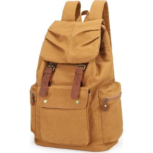 Vintage Durable Canvas Men Backpack Fashion Preppy Boys School Bag OK for 14" Laptop